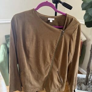 J. Jill Faux Suede Full Zip Moto Jacket with Zipper Pockets Brown M